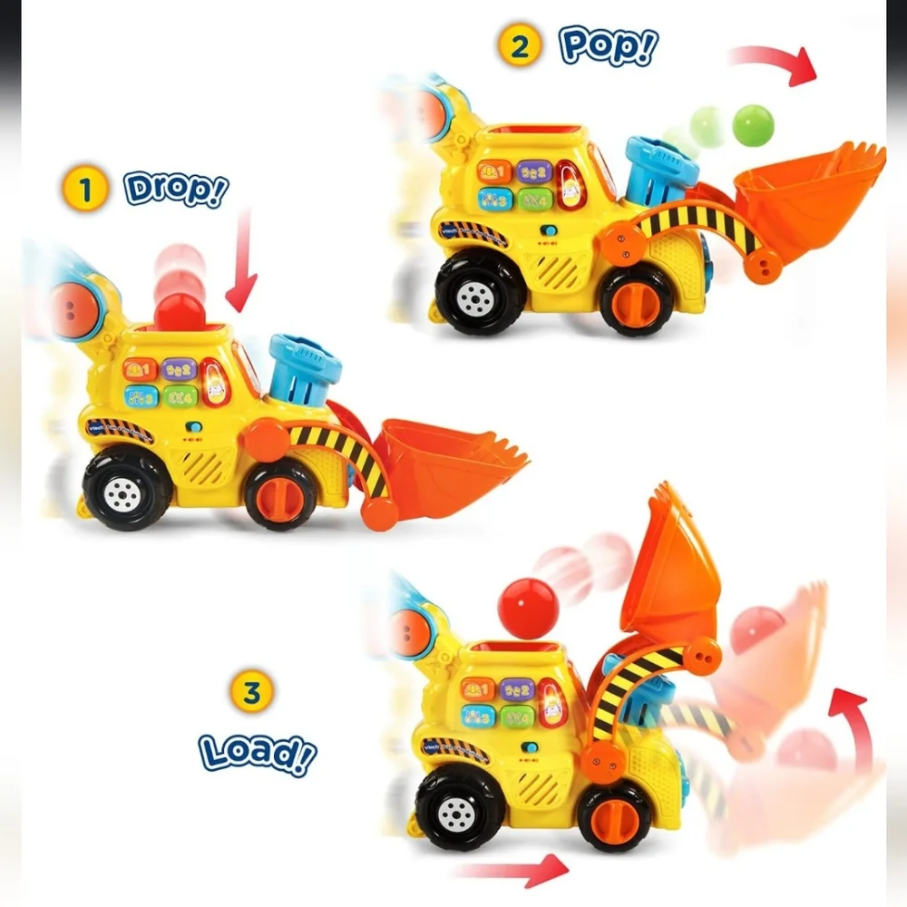 NEW VTech Pop-a-Balls - Push and Pop Bulldozer Push & Pull Toy with Accessories